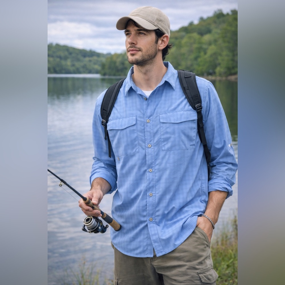 Rustic Ridge Men’s Large Blue Vented Fishing Hiking Quick Dry Shirt